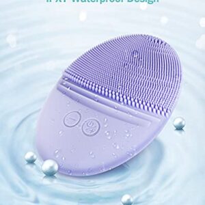 EZBASICS Facial Cleansing Brush Made with Ultra Hygienic Soft Silicone, Waterproof Sonic Vibrating Face Brush for Deep Cleansing, Gentle Exfoliating and Massaging, Inductive Charging (Violet)