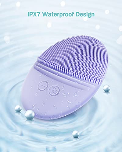 EZBASICS Facial Cleansing Brush Made with Ultra Hygienic Soft Silicone, Waterproof Sonic Vibrating Face Brush for Deep Cleansing, Gentle Exfoliating and Massaging, Inductive Charging (Violet)