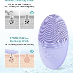 EZBASICS Facial Cleansing Brush Made with Ultra Hygienic Soft Silicone, Waterproof Sonic Vibrating Face Brush for Deep Cleansing, Gentle Exfoliating and Massaging, Inductive Charging (Violet)