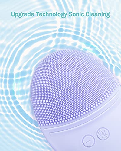 EZBASICS Facial Cleansing Brush Made with Ultra Hygienic Soft Silicone, Waterproof Sonic Vibrating Face Brush for Deep Cleansing, Gentle Exfoliating and Massaging, Inductive Charging (Violet)