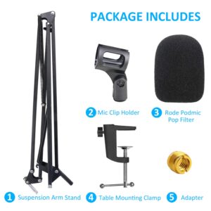 20+18.5in Rode Podmic Stand with Pop Filter, Professional Boom Arm and Windscreen for Rode PodMic Cardioid Dynamic Podcasting Microphone by YOUSHARES
