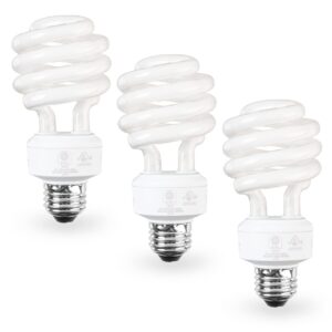 sleeklighting e26 standard screw base 23watt cfl light bulb - 3 pack 5000 kelvin for pure white daylight and 1600 lumens (100 watt light bulb equivalent) - ul listed