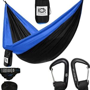 Tree Camping Hammock for Outdoors – Lightweight Double Hammock with 2 Tree Straps, 2 Carabiners and Stuff Sack – 210T Parachute Nylon Triple Stitched to Support 500 lbs for Backpacking and Hiking