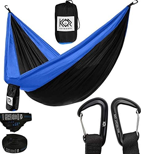 Tree Camping Hammock for Outdoors – Lightweight Double Hammock with 2 Tree Straps, 2 Carabiners and Stuff Sack – 210T Parachute Nylon Triple Stitched to Support 500 lbs for Backpacking and Hiking