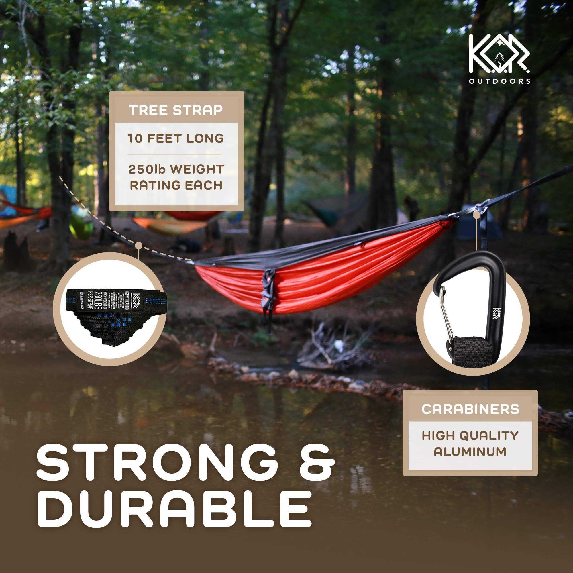 Tree Camping Hammock for Outdoors – Lightweight Double Hammock with 2 Tree Straps, 2 Carabiners and Stuff Sack – 210T Parachute Nylon Triple Stitched to Support 500 lbs for Backpacking and Hiking