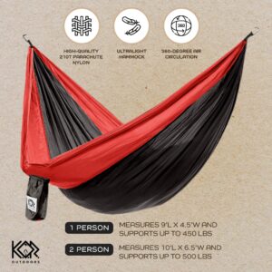 Tree Camping Hammock for Outdoors – Lightweight Double Hammock with 2 Tree Straps, 2 Carabiners and Stuff Sack – 210T Parachute Nylon Triple Stitched to Support 500 lbs for Backpacking and Hiking