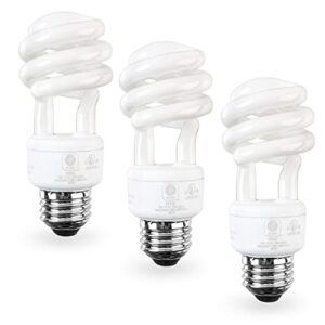 sleeklighting e26 standard screw base 13watt cfl light bulb - 3 pack, 5000 kelvin for pure white daylight and 800 lumens (65 watt incandescent light bulb equivalent) - ul listed