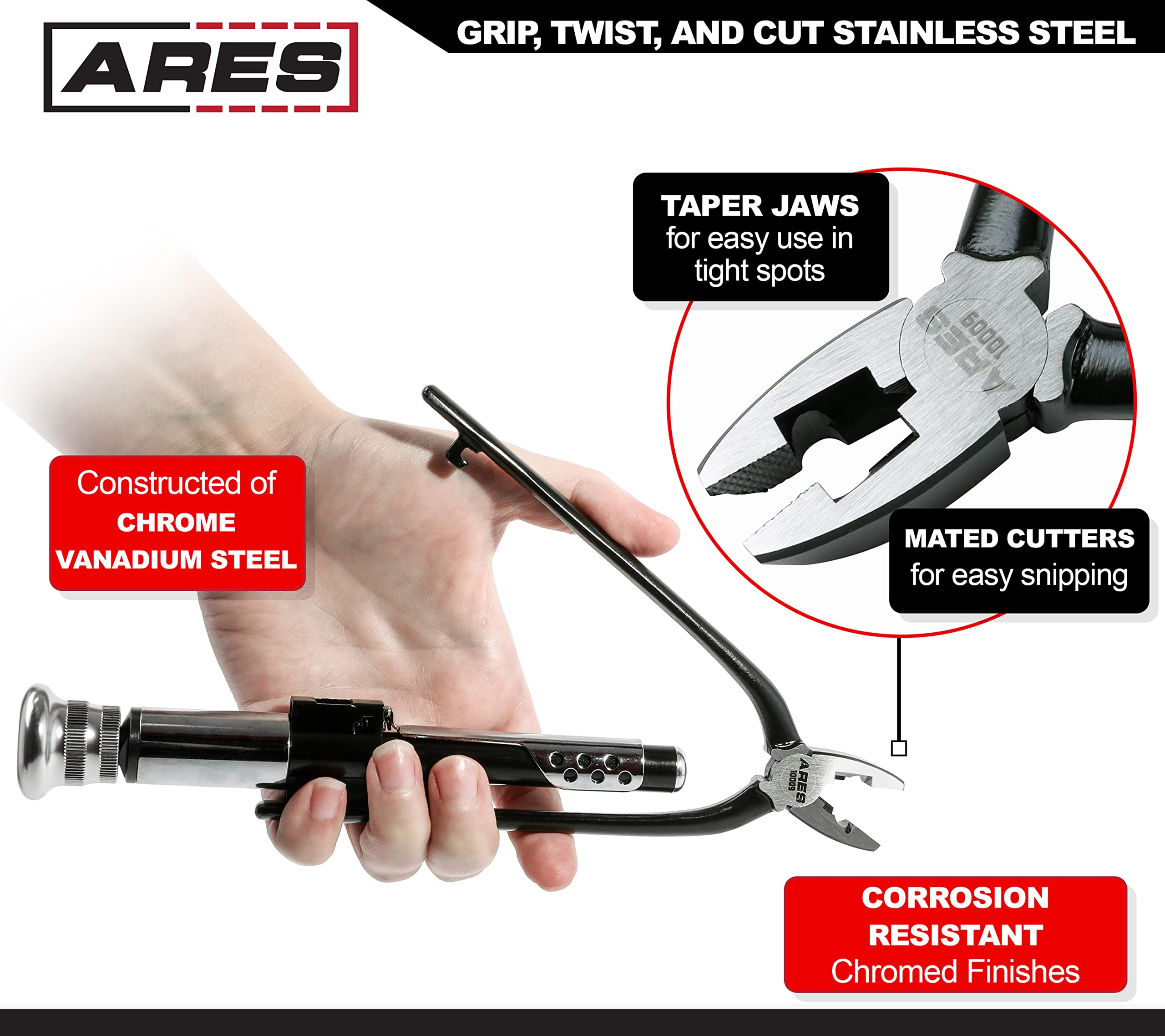 ARES 10009-6-inch Reversible Wire Twister Pliers - Auto Return - Untwist Tool can Grip, Twist, and Cut Stainless Steel Safety Wire on Vehicles, Machinery, and Aircraft