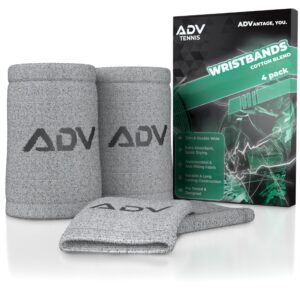 ADV Tennis Wristbands with New Age Polyester Cotton Blend - Ultra Absorbent Wrist Sweatbands - Doublewide & Slim Sweat Bands for Wrists - 4 Pack or 2 Pack (4-Pack Gray)