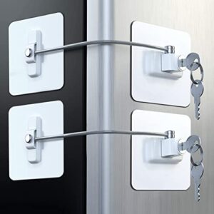 2 pack fridge lock, refrigerator lock with keys child safety cabinet locks refrigerator door lock freezer lock with strong adhesive (white)