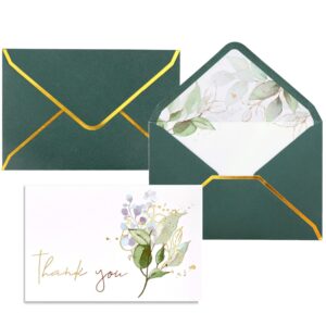 heavy duty thank you cards with envelopes - 36 pk gold notes 4x6 inches baby shower wedding small business graduation funeral bridal (greenery)