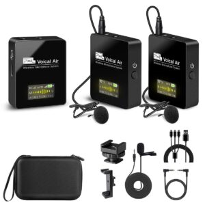 pixel uhf wireless lavalier microphone system with 1 receiver, 2 transmitters, and 2 lapel microphones compatible with camera,smartphones,dslr,and video cameras,mobile devices youtube facebook live