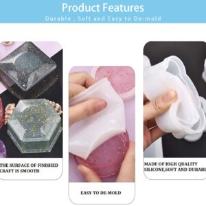 Box Resin Molds Silicone, 4 Pcs Jewelry Epoxy Mold Sets with Heart Shape, Hexagon, Square and Flower for Storing Earrings, Rings, Coins, Keys or Making Flower Pot, Ashtray, Pen & Candle Holder