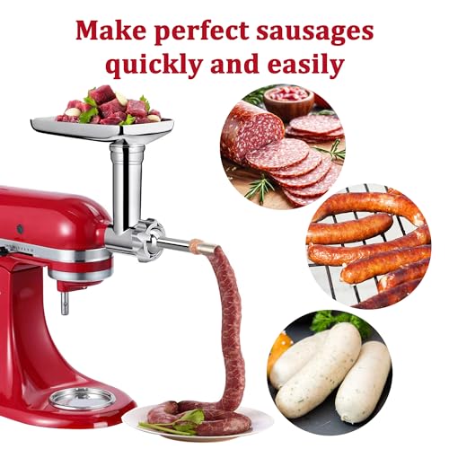 Metal Food Grinder Attachment for KitchenAid Stand Mixers Includes Sausage Stuffer Tubes,Durable Meat Grinder Food Processor Attachment for kitchenAid,with a Wealth of Accessories