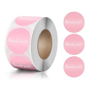 thank you stickers,1.5 inch pink thank you sticker roll for business,500 pcs thank you labels for gifts bags,envelopes,bubble mailers& bags