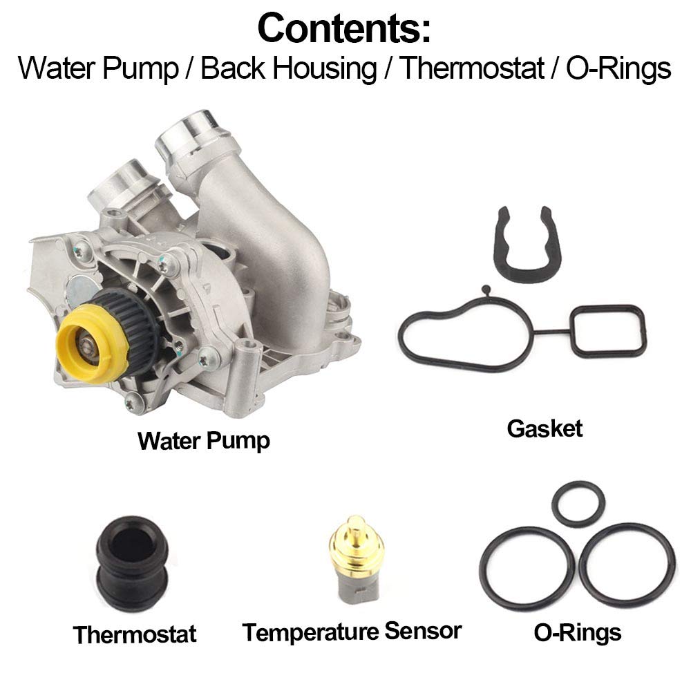 Dasbecan Aluminum Electric Engine Water Pump Assembly Replaces# 06H121026CQ 06H121026AB Compatible with Audi A3 A4 A5 A6 Q3 Q5 TT VW Beetle CC Eos GTI Jetta Passat Tiguan 2.0L 2.0T