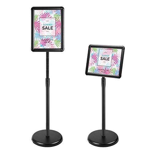 JIUYE 8.5x11Inch Floor Standing Sign Holder,Height Adjustable Pedestal Poster Sign Stand,360° Swivel Front Snap Open Poster Frame for Displaying Notice/Sign/Advertisement,Black