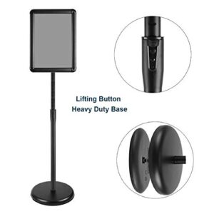 JIUYE 8.5x11Inch Floor Standing Sign Holder,Height Adjustable Pedestal Poster Sign Stand,360° Swivel Front Snap Open Poster Frame for Displaying Notice/Sign/Advertisement,Black