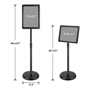 JIUYE 8.5x11Inch Floor Standing Sign Holder,Height Adjustable Pedestal Poster Sign Stand,360° Swivel Front Snap Open Poster Frame for Displaying Notice/Sign/Advertisement,Black