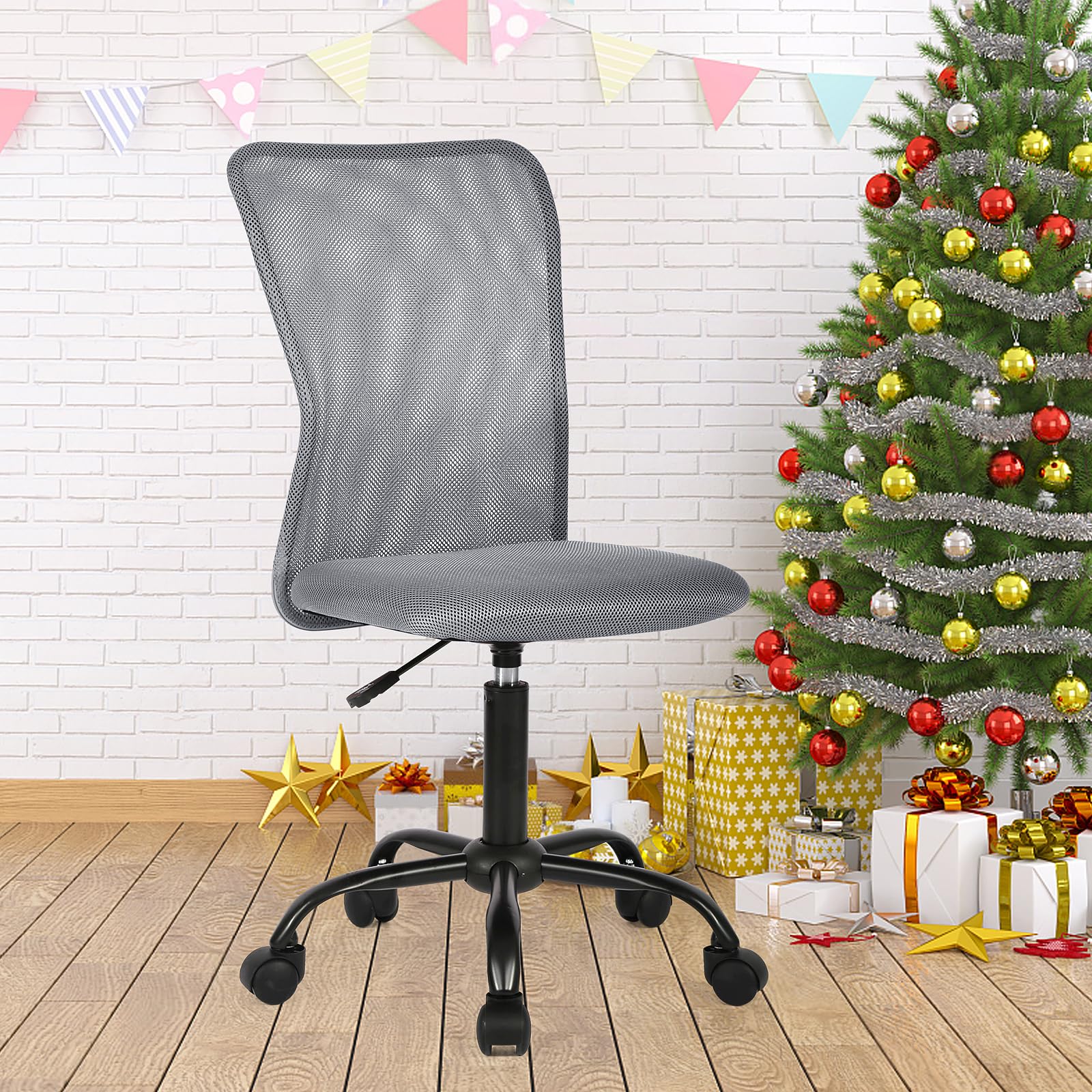 Ergonomic Desk Chair Mid Back Mesh Chair Height Adjustable Office Chair, Home Office Chair Modern Task Computer Chair No Armrest Executive Rolling Swivel Chair with Casters (Grey)