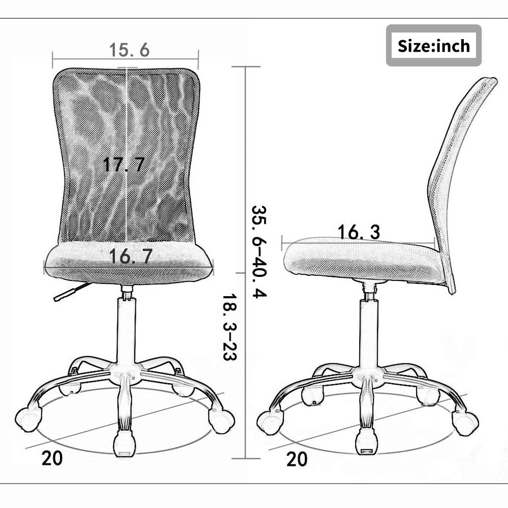 Ergonomic Desk Chair Mid Back Mesh Chair Height Adjustable Office Chair, Home Office Chair Modern Task Computer Chair No Armrest Executive Rolling Swivel Chair with Casters (Grey)