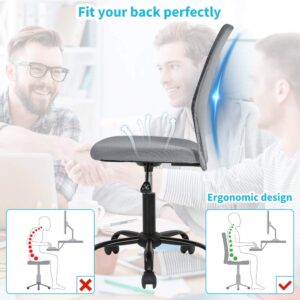 Ergonomic Desk Chair Mid Back Mesh Chair Height Adjustable Office Chair, Home Office Chair Modern Task Computer Chair No Armrest Executive Rolling Swivel Chair with Casters (Grey)