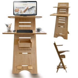 ecotribe modern height adjustable 2 tier desk for small spaces - compact narrow 30 inch wide sit/stand up desk - easy adjustable standing desk for study, bedroom & home office