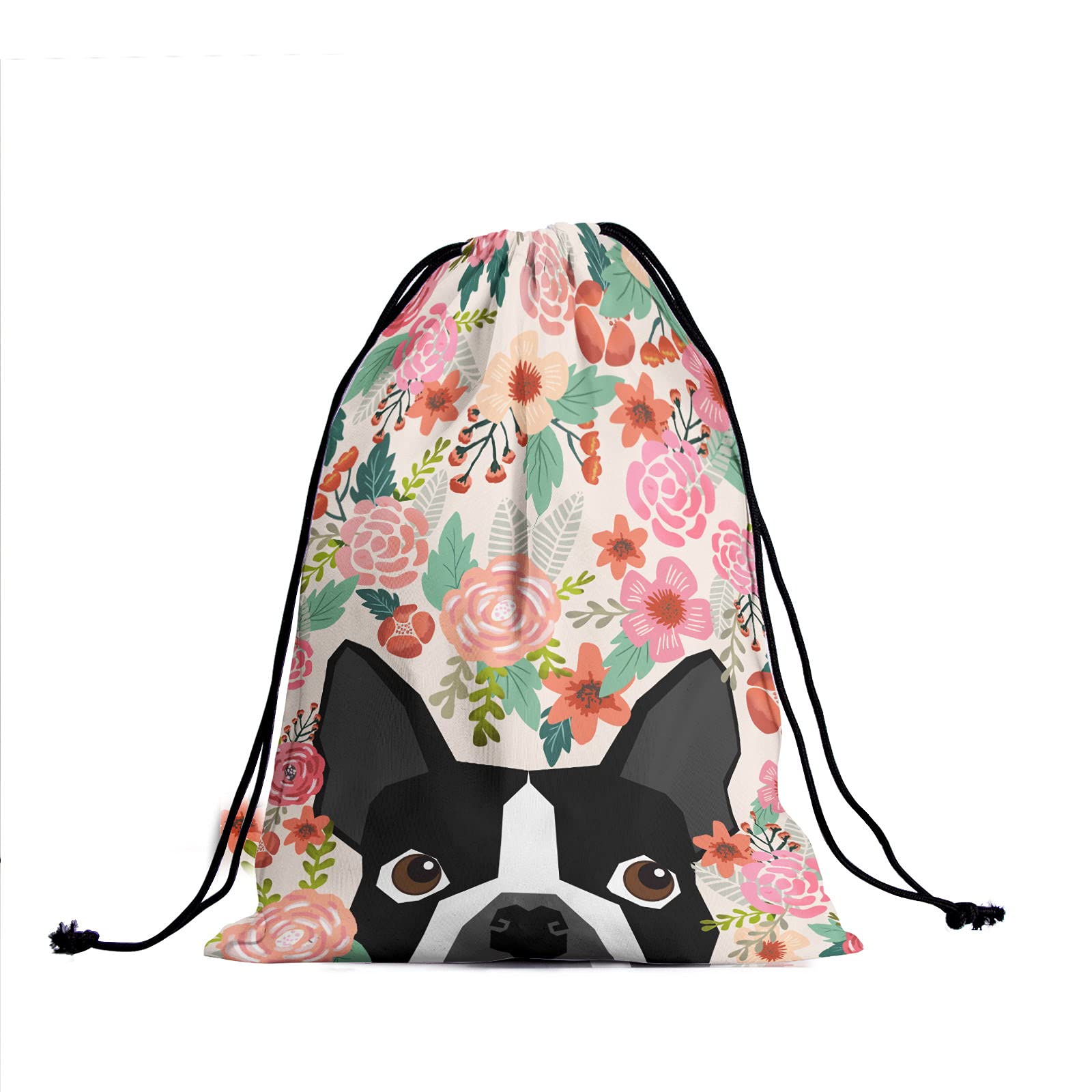 Gymnastics Grip Bag Floral Boston Terrier Drawstring Bag Sports Equipment Bag