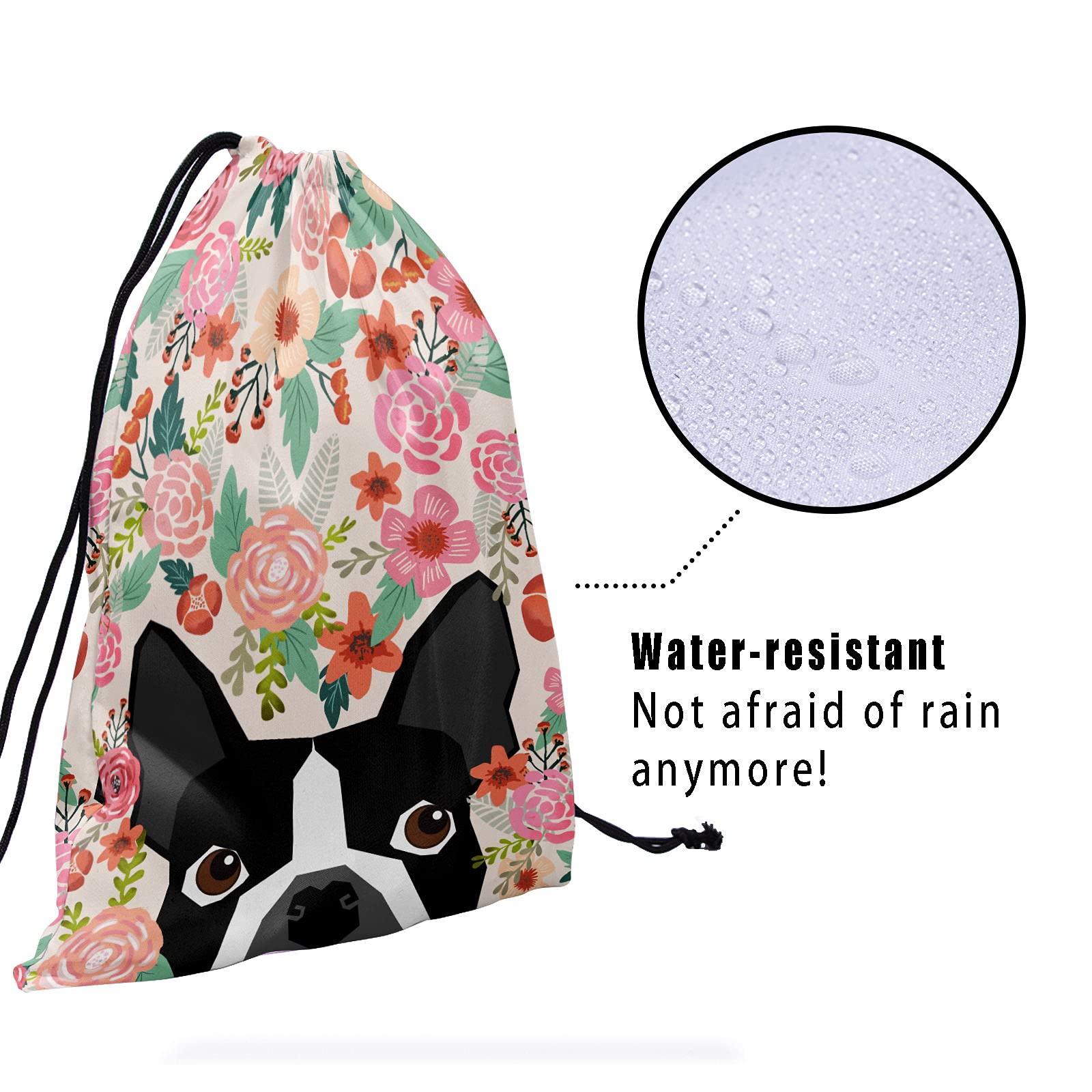 Gymnastics Grip Bag Floral Boston Terrier Drawstring Bag Sports Equipment Bag