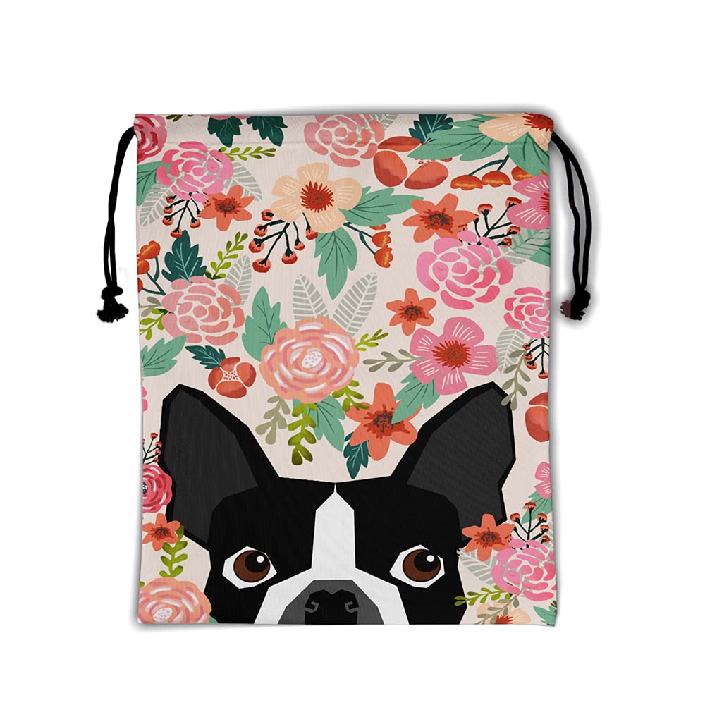 Gymnastics Grip Bag Floral Boston Terrier Drawstring Bag Sports Equipment Bag