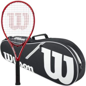 wilson federer pro staff precision xl 110 gloss red tennis racquet in grip size 4 3/8" bundled with a black advantage ii tennis bag (incredible feel and control)