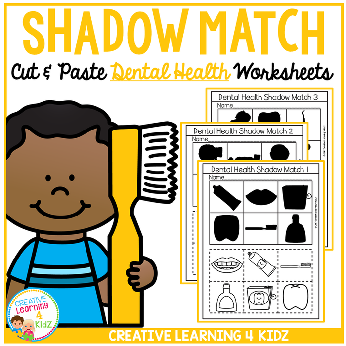 Shadow Matching Dental Health Cut & Paste Worksheets