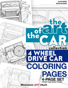 the art of the car. 4 wheel drive car. coloring pages. 4-page set. front and back views