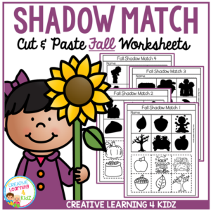 shadow matching fall cut & paste worksheets