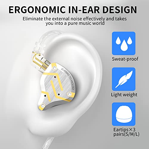 Wired Earbuds, in Ear Headphones, IEM Earphones, Wired Earbuds with Microphone, Earphones Wired with 4BA+1DD Hybrid 10 Drivers HiFi Bass in Ear Monitor, Noise Cancelling Earbuds Wired ZS10 Pro