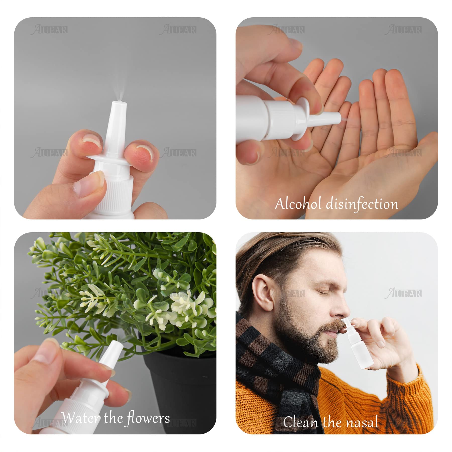 AUEAR, 5 Pack 20ml White Plastic Empty Refillable Nasal Spray Bottles Mist Nose Nasal Sprayer Bottle Mist Sprayers Atomizers Makeup Water Container for Travel Outdoor