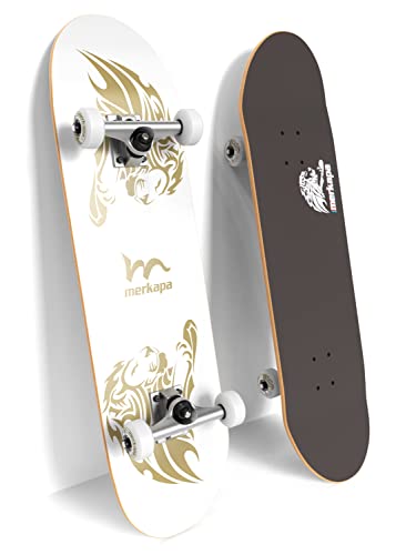 M Merkapa 31"x8" Skateboard for Adults Teens Youths Kids Beginners, 8 Layer Canadian Maple Double Kick Deck Concave Fit for Skateboarding, Cruising, Carving, Tricks (with T Tool)