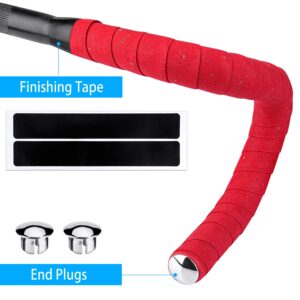 Awpeye Bicycle Handlebar Tape Cork Bar Tape with End Plugs for Road Bike and Cycling - 4 Rolls (Black, Red)