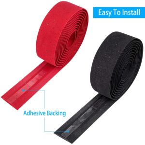 Awpeye Bicycle Handlebar Tape Cork Bar Tape with End Plugs for Road Bike and Cycling - 4 Rolls (Black, Red)