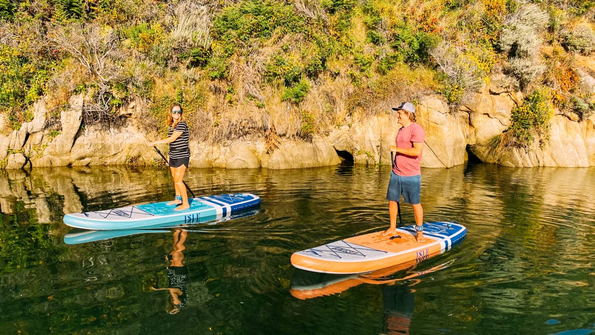 ISLE Pioneer Inflatable Stand Up Paddleboard & iSUP Bundle Accessories & Backpack — Wide Stance, Durable, Lightweight — 285 lbs Capacity (Coral Pink, 10'6" x 34" x 6")