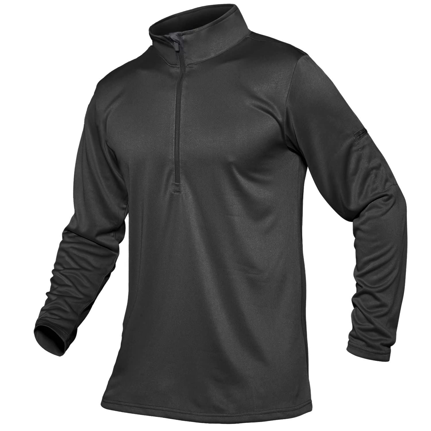 MAGCOMSEN Men's Long Sleeve Active Zipper Shirts Quick Dry Half-Zip Pullovers Tactical Shirt Athletic Shirts for Men Running Shirts Gym Shirts Black