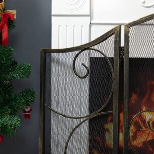 DOEWORKS 3 Panel Heavy Duty Fireplace Screen Safety Fire Place Fence Spark Guard Cover Bronze