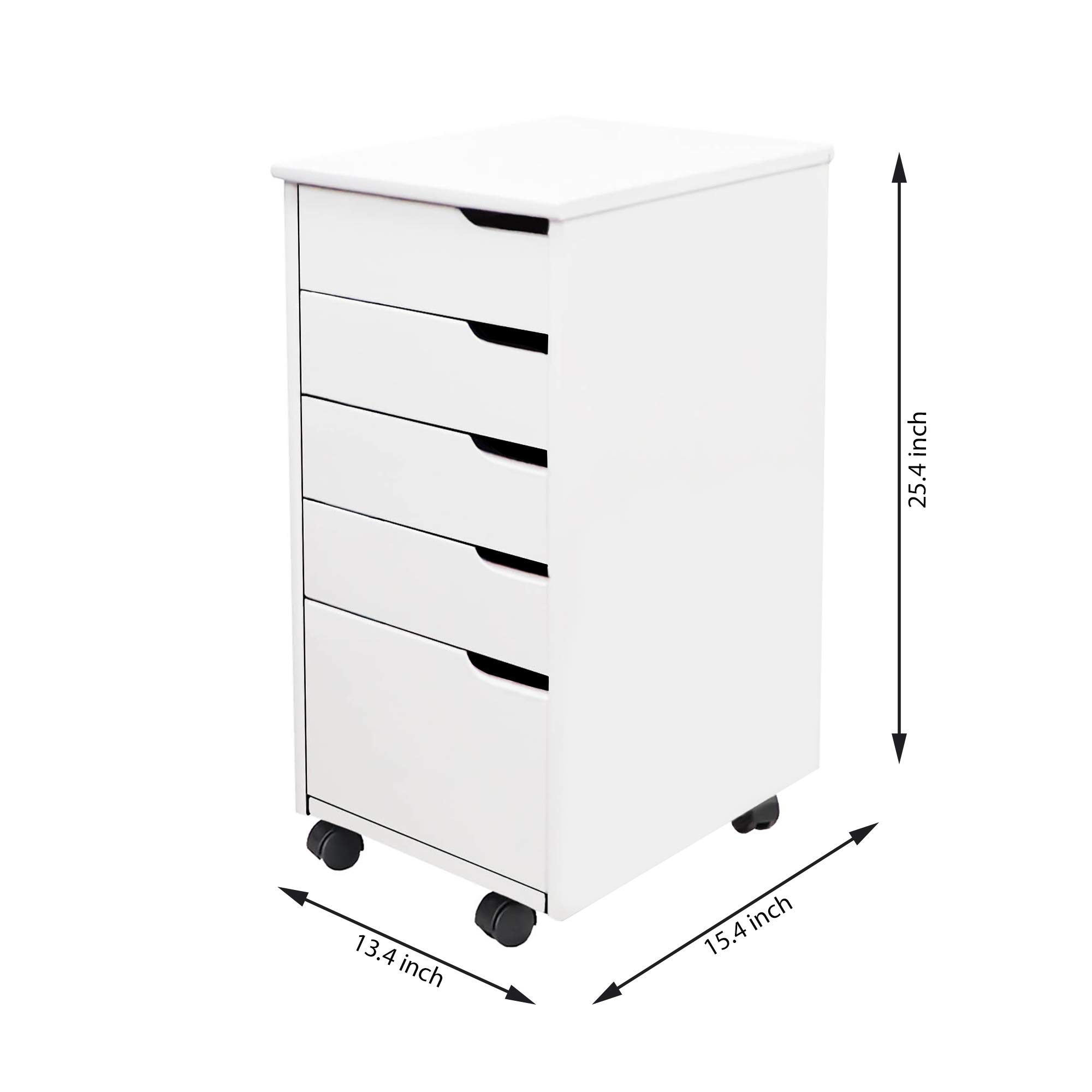 Adeptus Original Roll Cart Connect Solid Wood, 4+1 Drawer Narrow Drawers Roll Carts, White