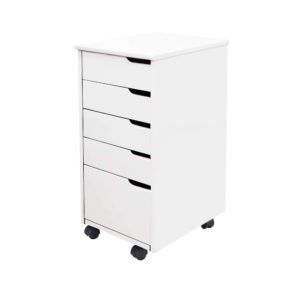 Adeptus Original Roll Cart Connect Solid Wood, 4+1 Drawer Narrow Drawers Roll Carts, White