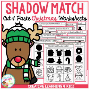 shadow matching christmas cut & paste worksheets