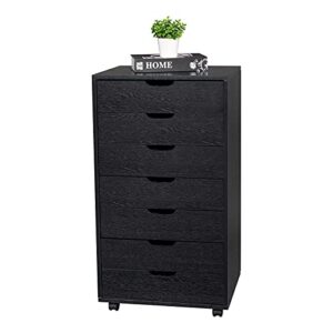 knocbel mobile storage cabinet with 7 drawers, home office rolling file cabinet on wheels, 19.2" l x 15.9" w x 35.4" h (black)