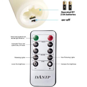 DANIP flameless Candle, with Embedded String Lights, 5-Piece LED Candles, with 10-Key Remote Control, 24-Hour Timer Function, Dancing Flame, Real Wax, Battery-Powered. (Ivory White)