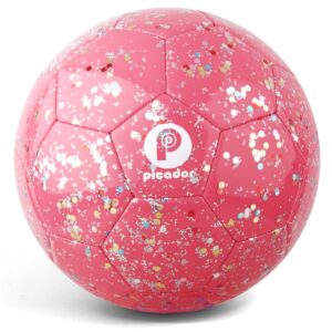 pp picador soccer ball kids size 3, glitter shiny sequins toddler soccer balls with pump for girls boys ages 4-6-8 6-12 child baby gift(pink)