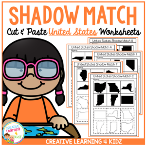shadow matching united states cut & paste worksheets