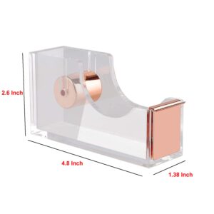 KIDMEN Office Tape Dispenser,Transparent Acrylic Tape Dispenser-Rose Gold